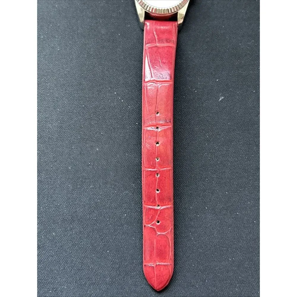 Silver Tone White Dial Red Band Women’s Quartz Watch